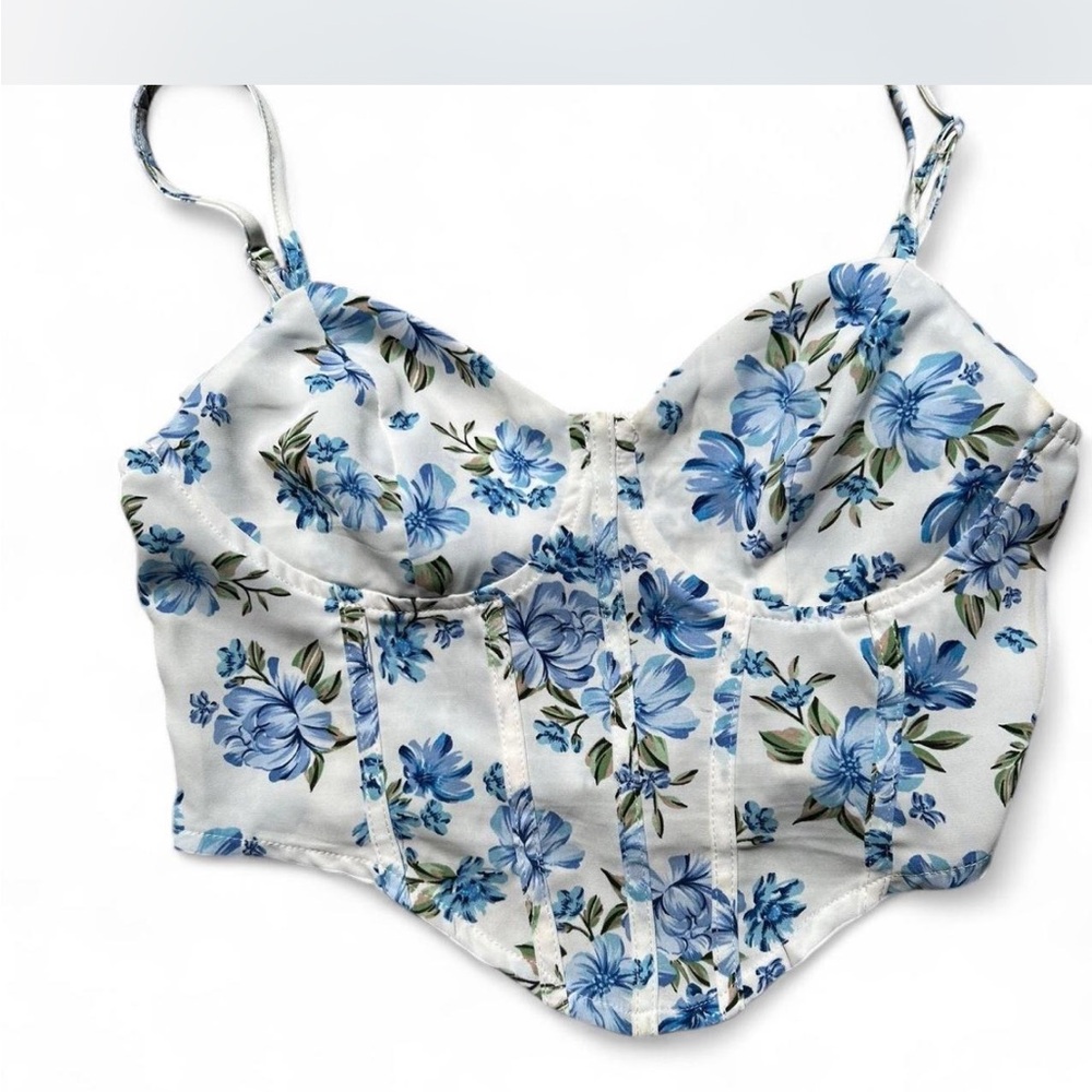 SHEIN Blue Sleeveless Bustier Camisole Crop Top